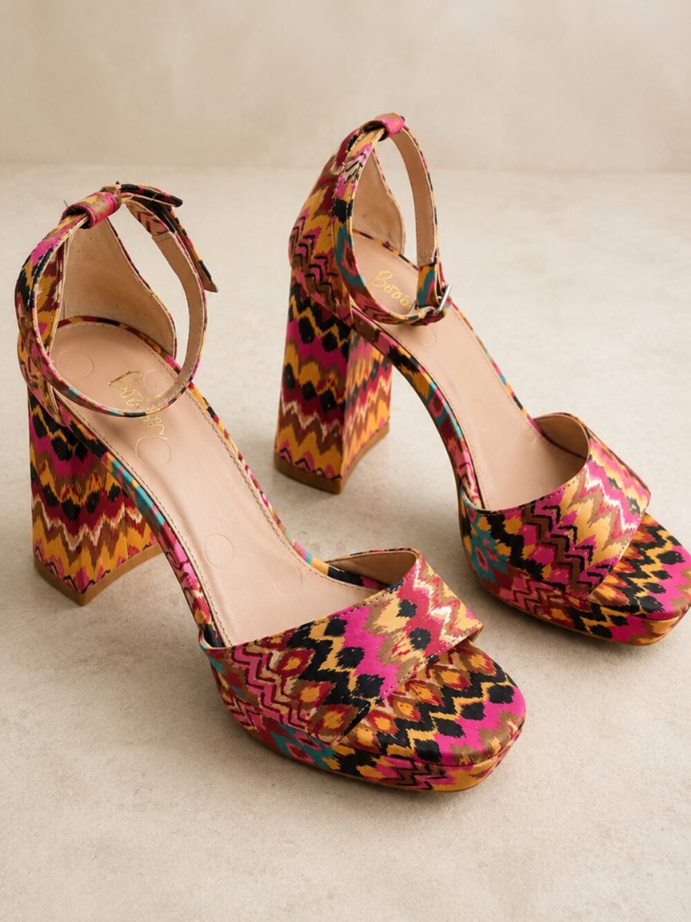 Boden Ikat Retro Print Platform Chunky Heels Sandals 36 US 6 Ankle Strap Boho